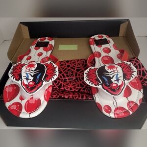 BNIB Strange Cvlt Pennywise the Clown flip flops SIZE 9 "Clown Beety"